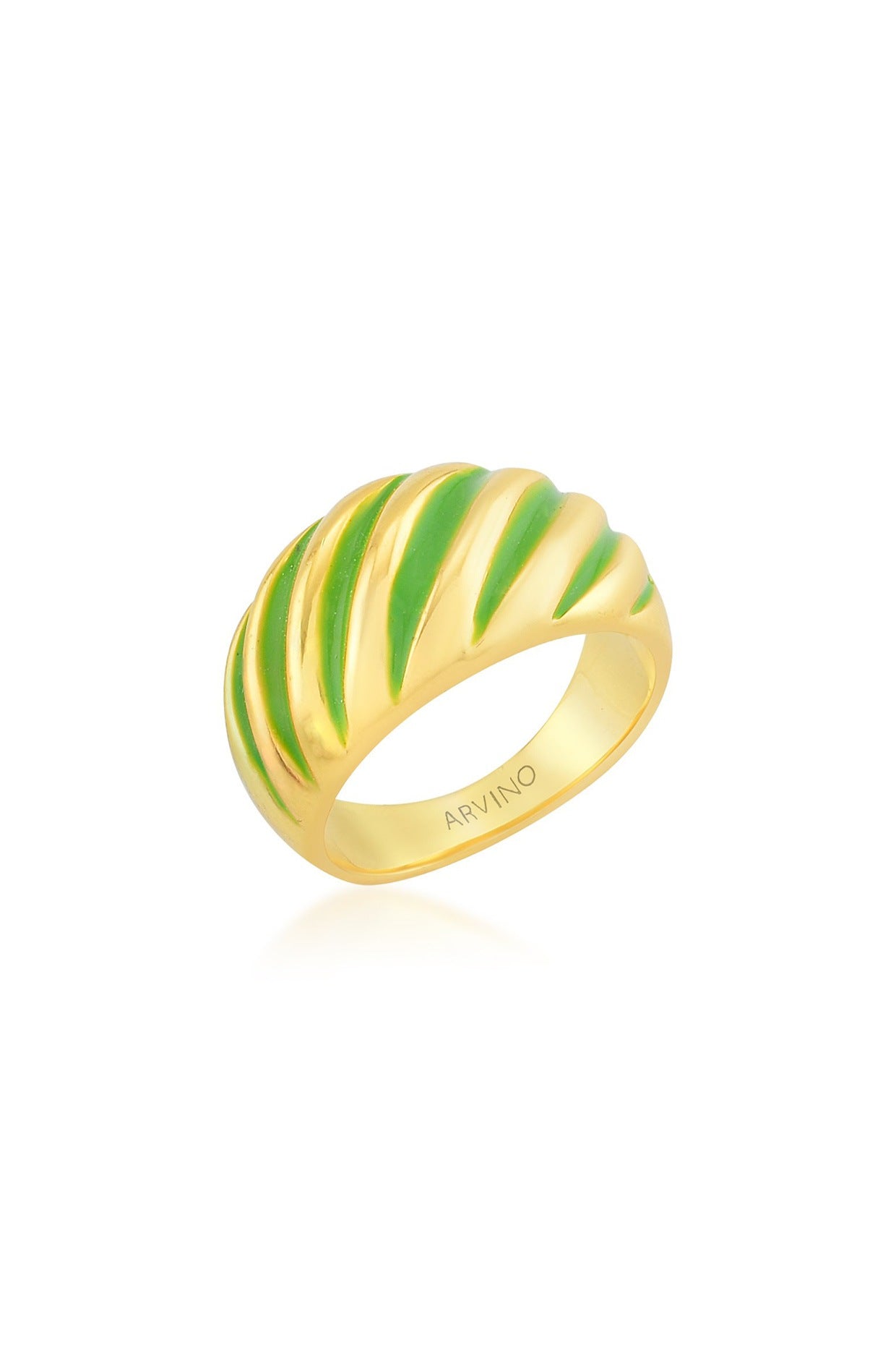 Gold Finish Light Green Enameled Croissant Ring