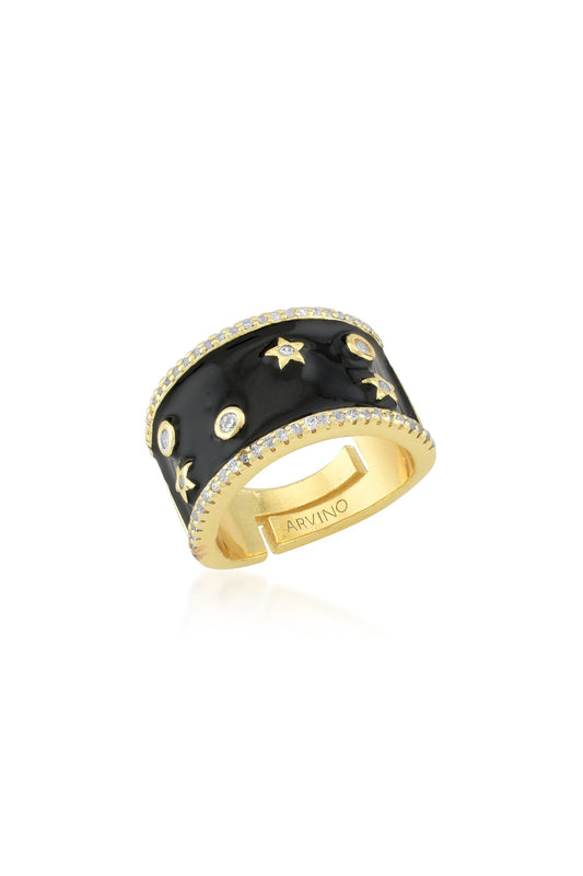 Gold Finish Black Enameled Ring