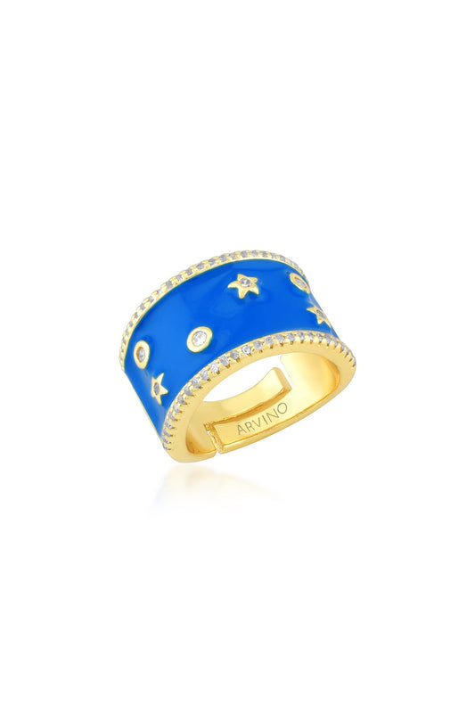 Gold Finish Blue Enameled Ring