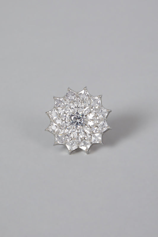 White Finish Faux Diamond Floral Ring