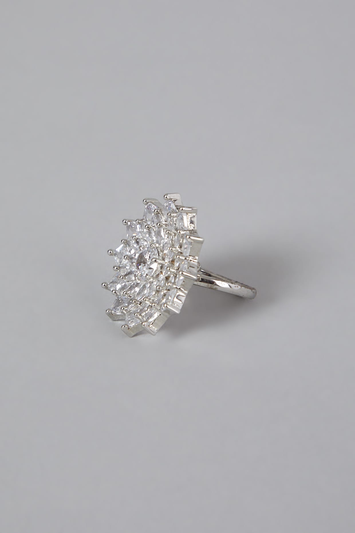 White Finish Faux Diamond Floral Ring