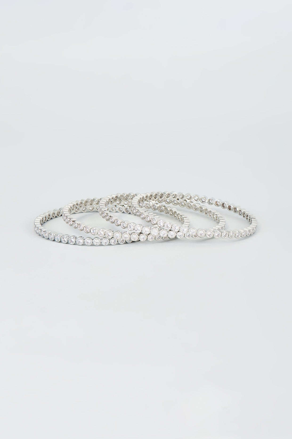 White Finish Bangles With Faux Diamond (Set Of 4)
