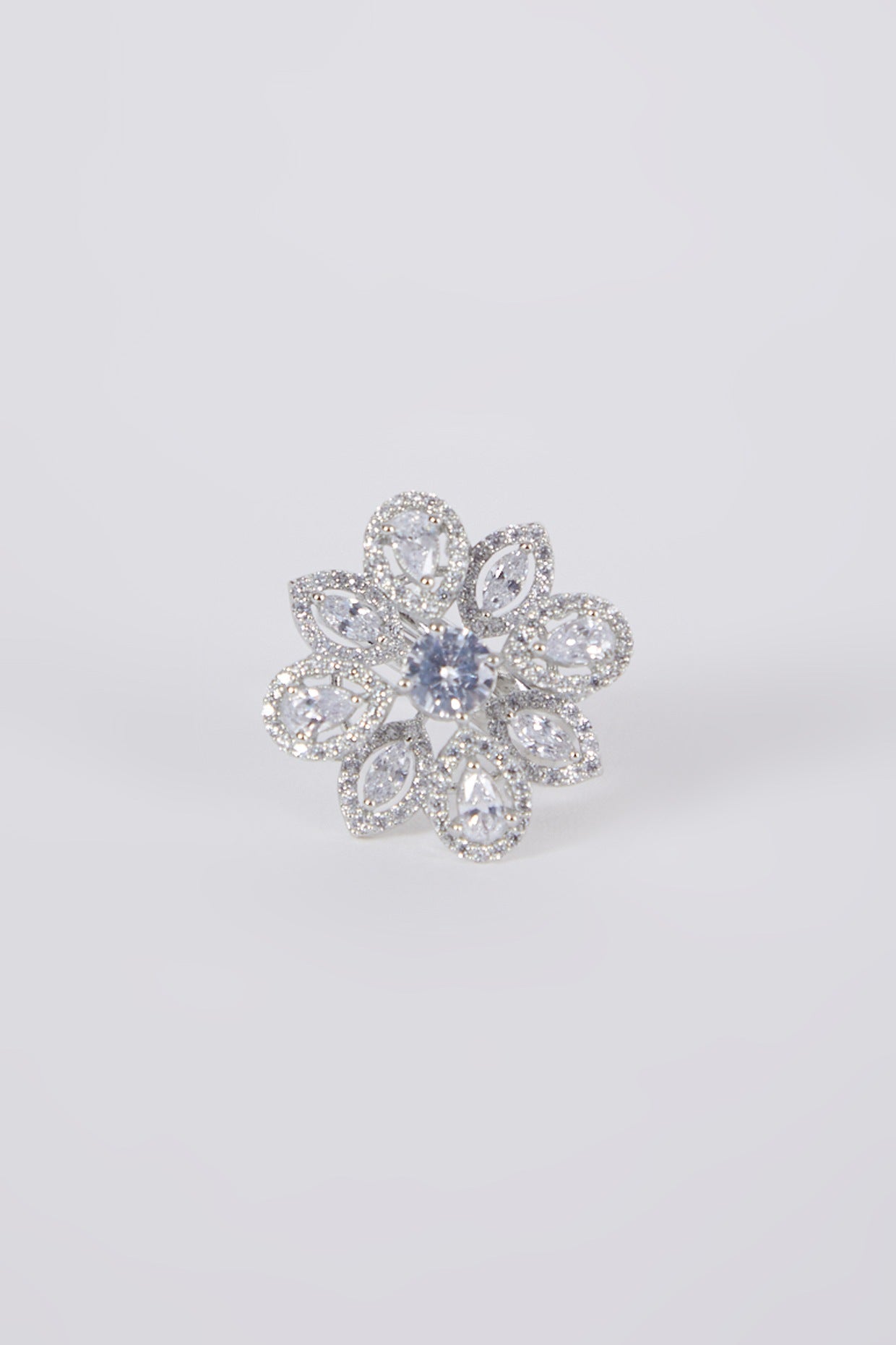 White Finish Diamond Floral Ring