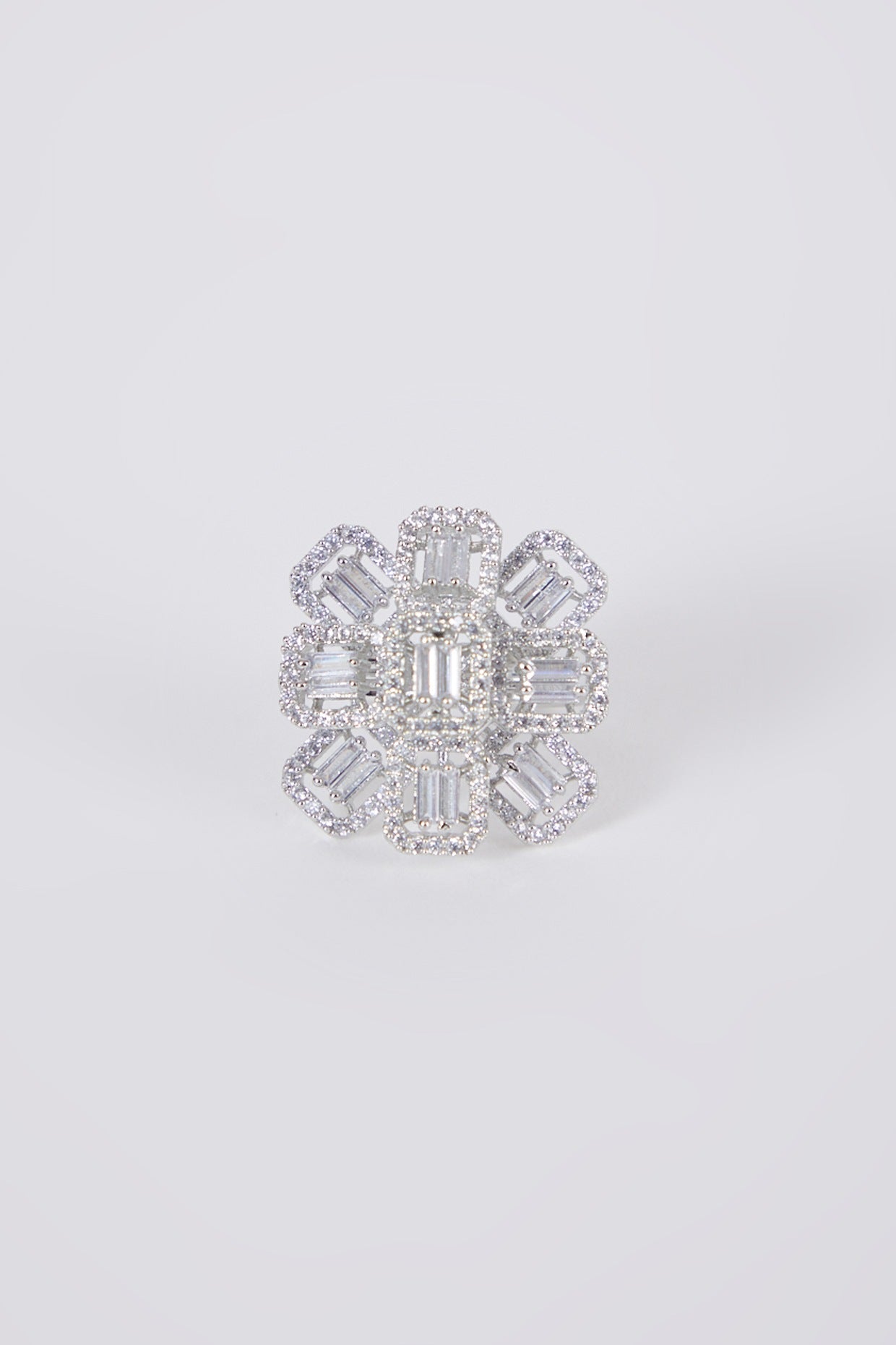 White Finish Floral Diamond Ring