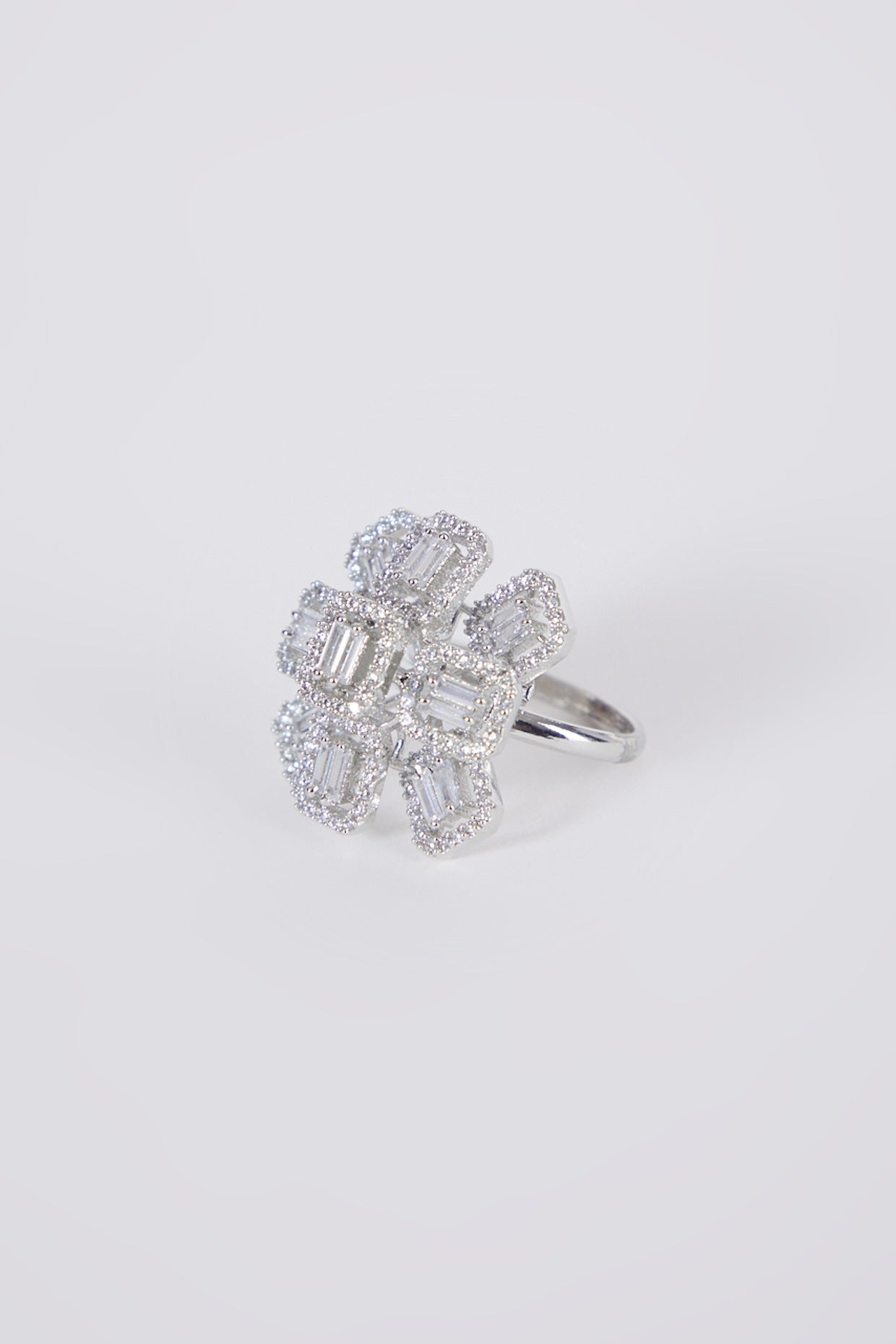 White Finish Floral Diamond Ring