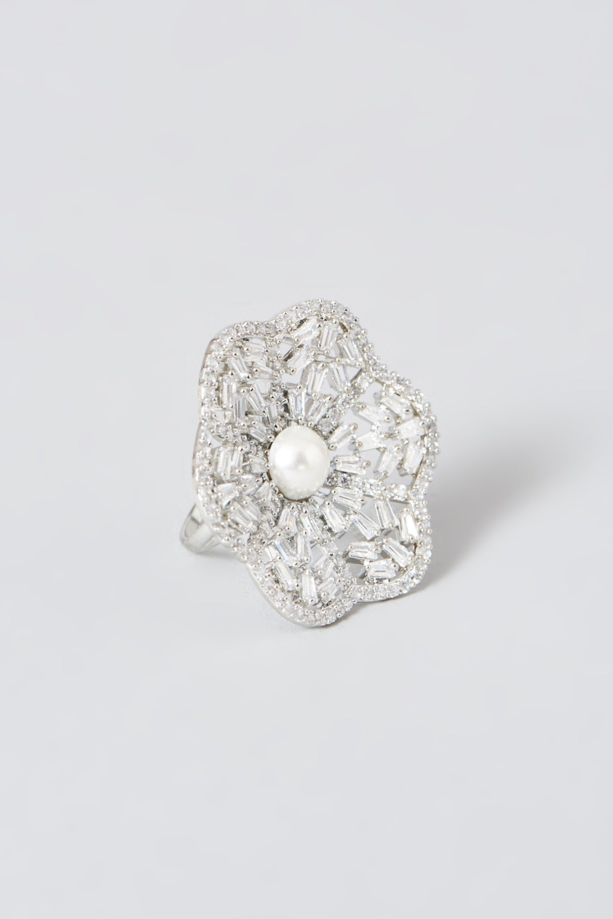 White Finish Ring With Faux Diamond