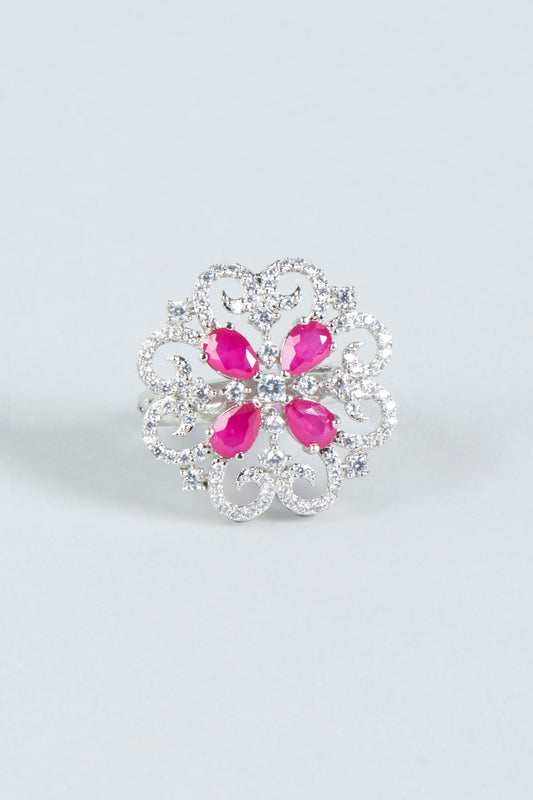 White Finish Pink Zircon Ring