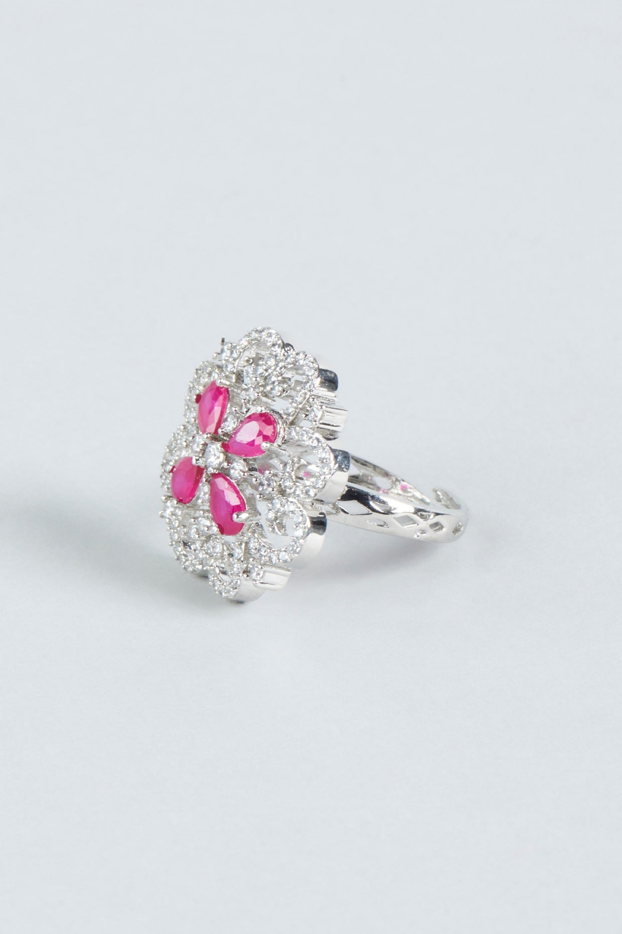 White Finish Pink Zircon Ring