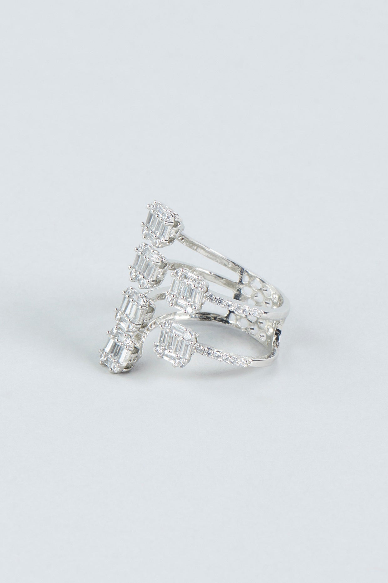 White Finish Faux Diamond & Zircons Ring