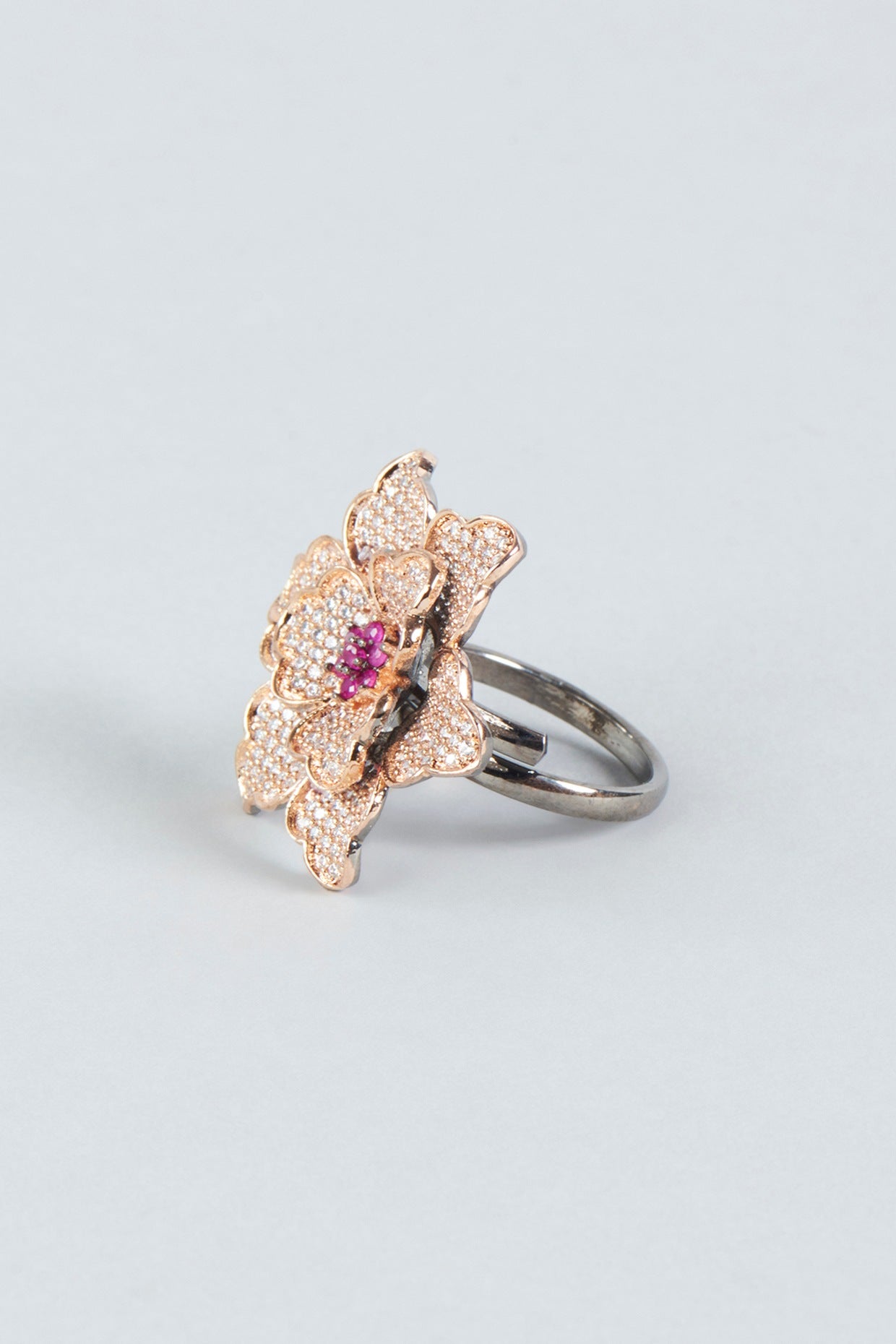 Rose Gold Finish Red Stone & Zircon Ring