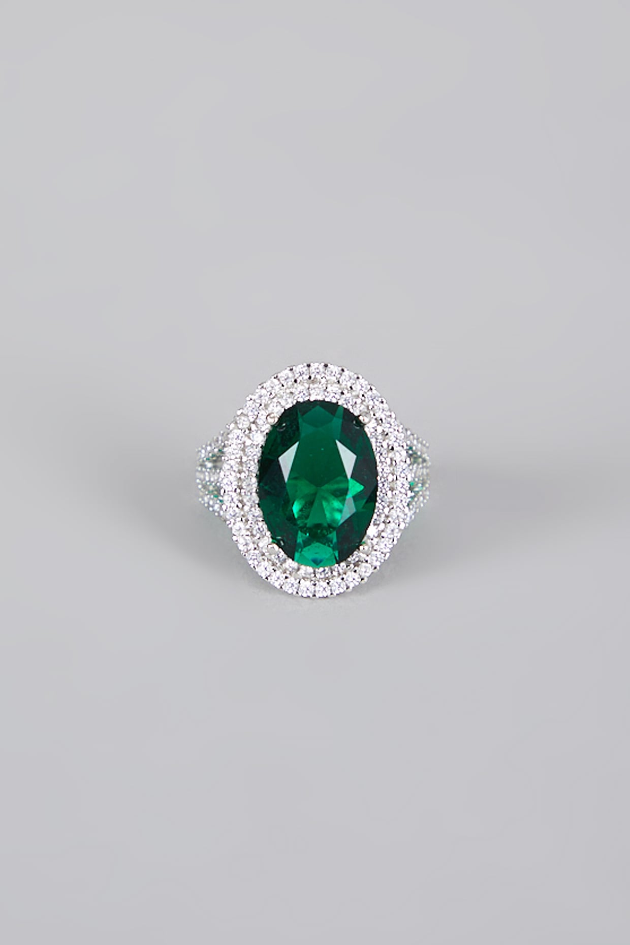 White Finish Emerald Ring