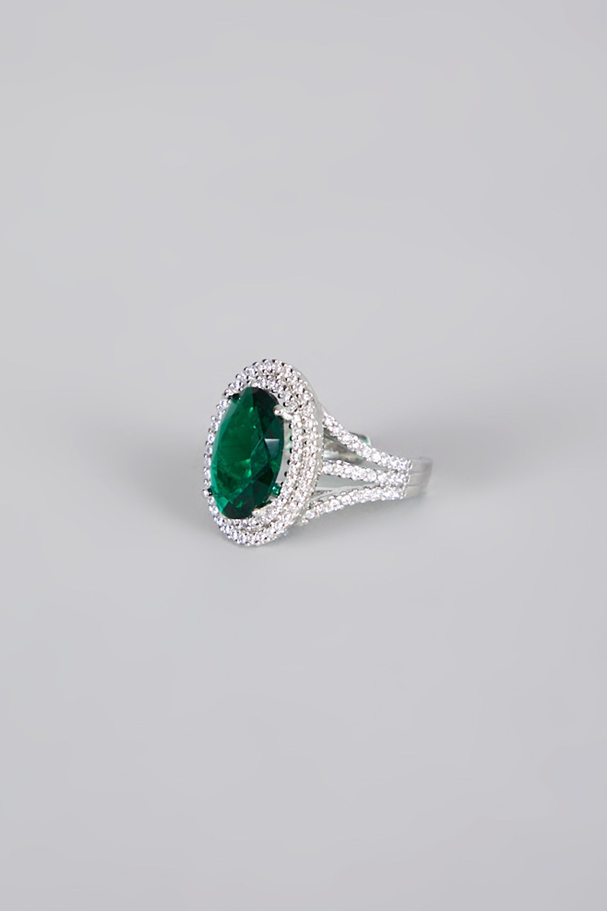 White Finish Emerald Ring