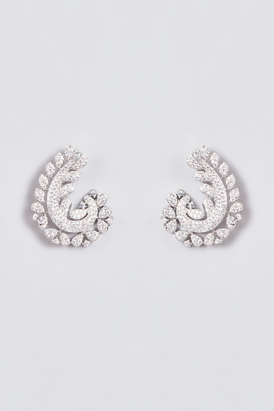 White Finish Zircon Stud Earrings