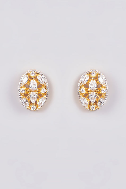 Gold Finish Zircon Stud Earrings