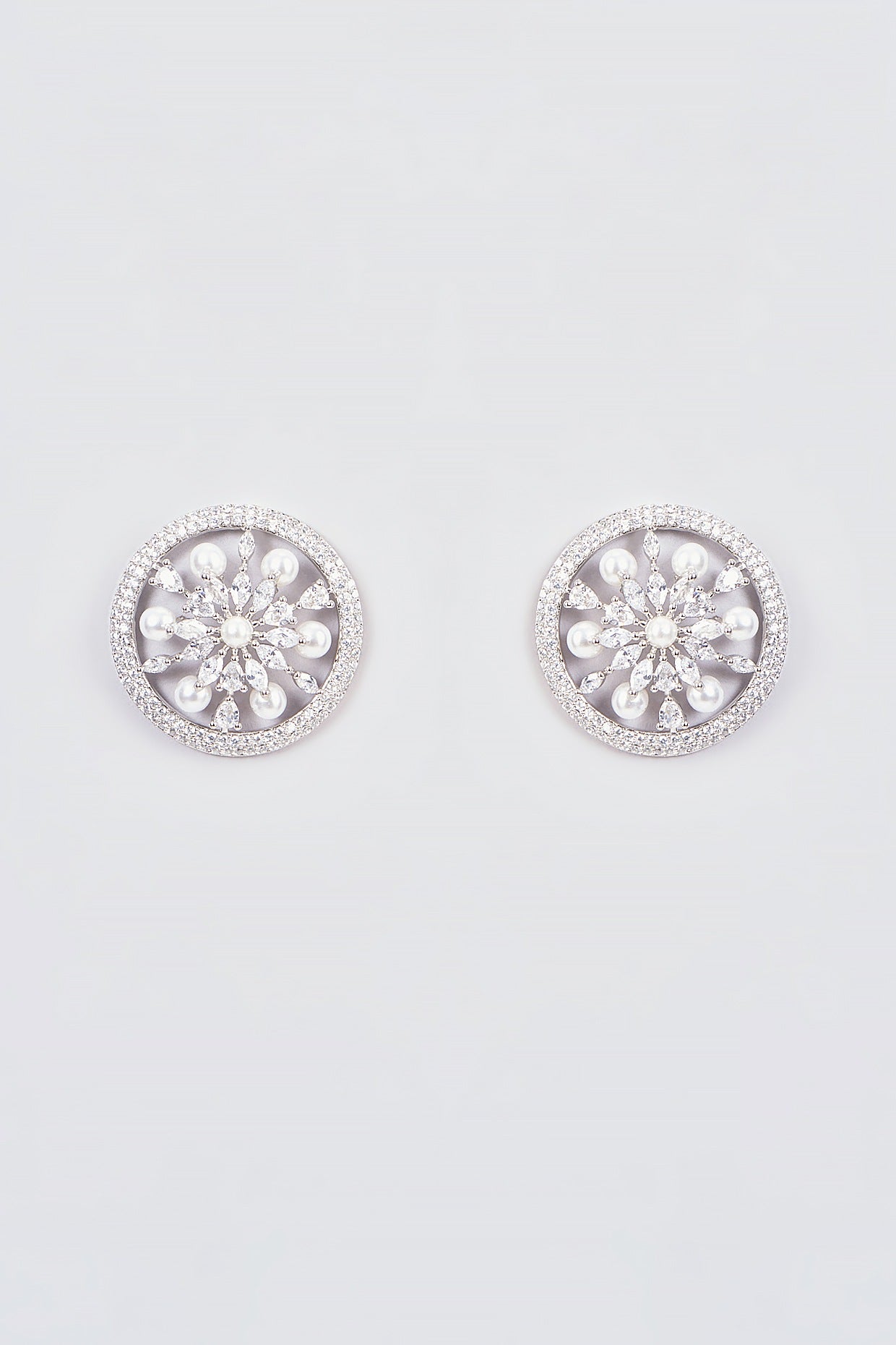 White Finish Zircon Stud Earrings