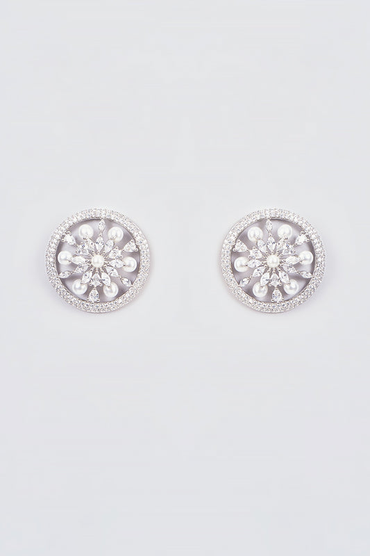 White Finish Zircon Stud Earrings