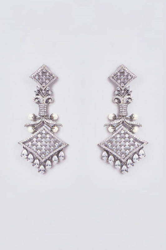 White Finish Zircon Dangler Earrings