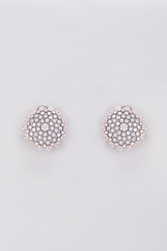 White Finish Zircon Stud Earrings