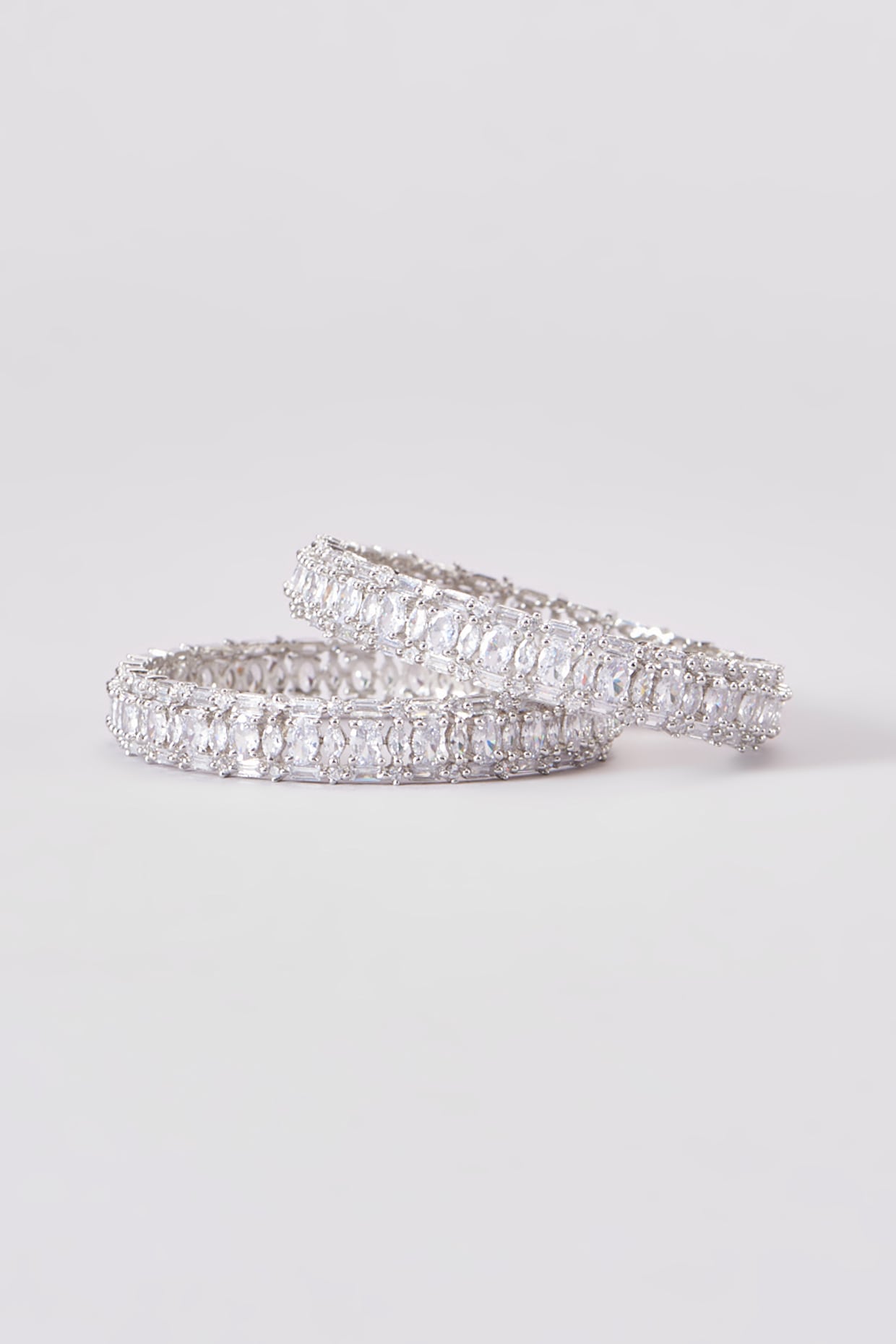 White Finish Zircon Bangles (Set Of 2)