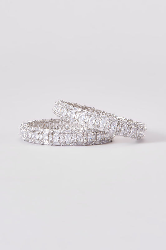White Finish Zircon Bangles (Set Of 2)