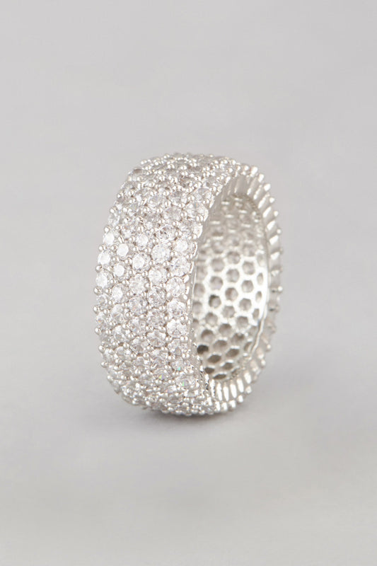 White Finish Faux Diamond Band Ring