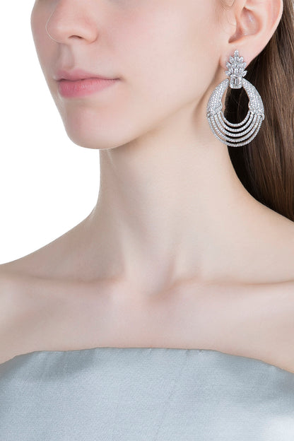 White Finish Faux Diamonds Earrings