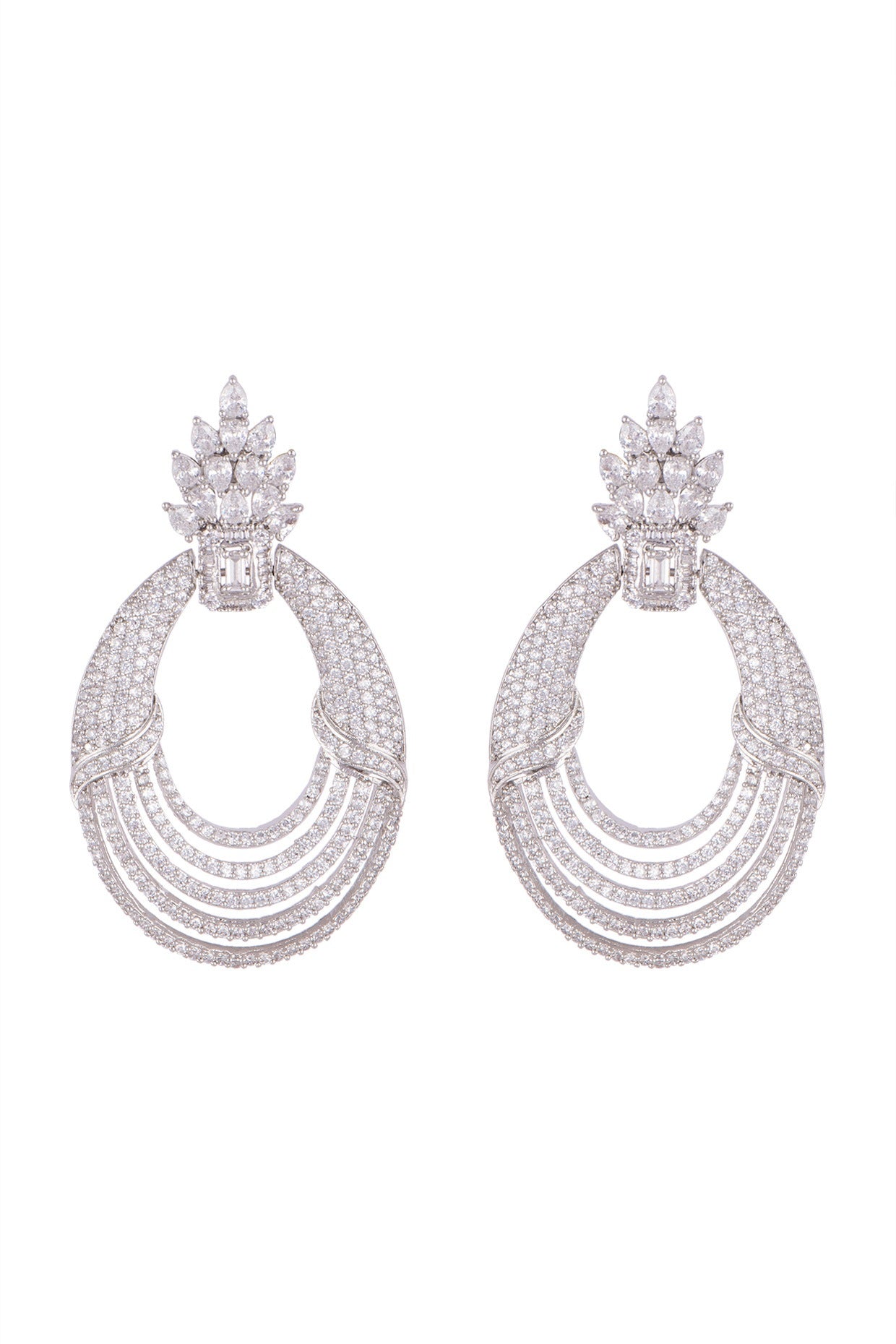 White Finish Faux Diamonds Earrings
