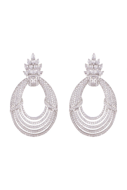 White Finish Faux Diamonds Earrings