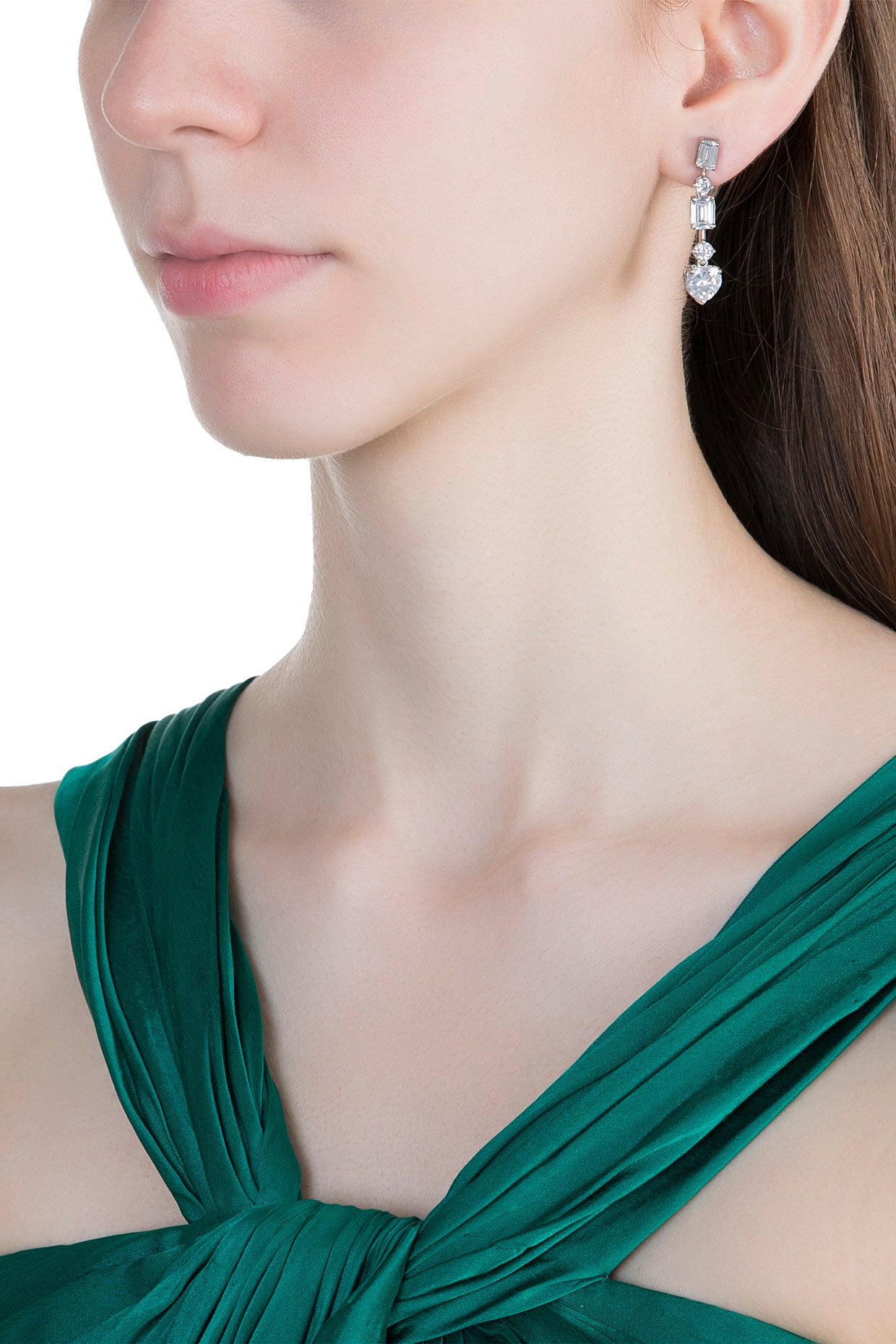 White Finish Faux Diamonds Dangler Earrings
