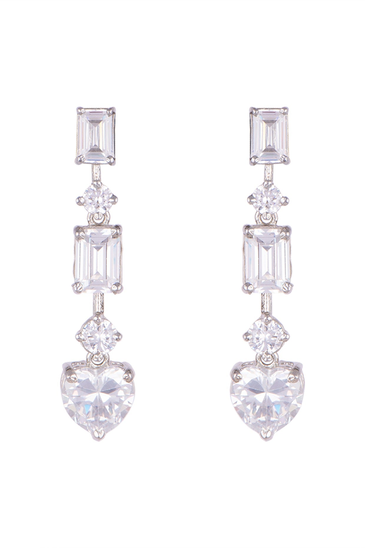 White Finish Faux Diamonds Dangler Earrings