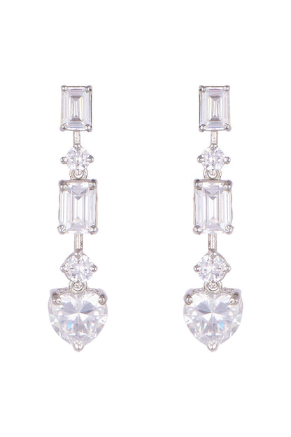 White Finish Faux Diamonds Dangler Earrings