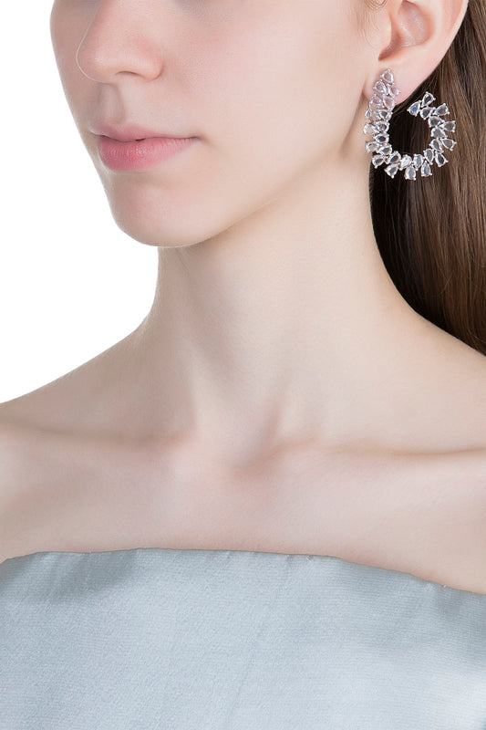 White Finish Faux Diamond Stud Earrings