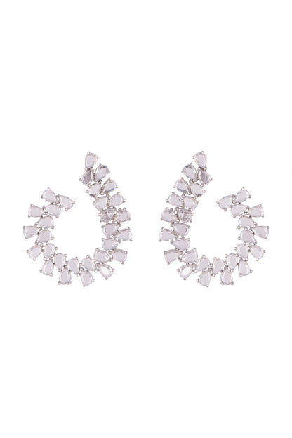 White Finish Faux Diamond Stud Earrings