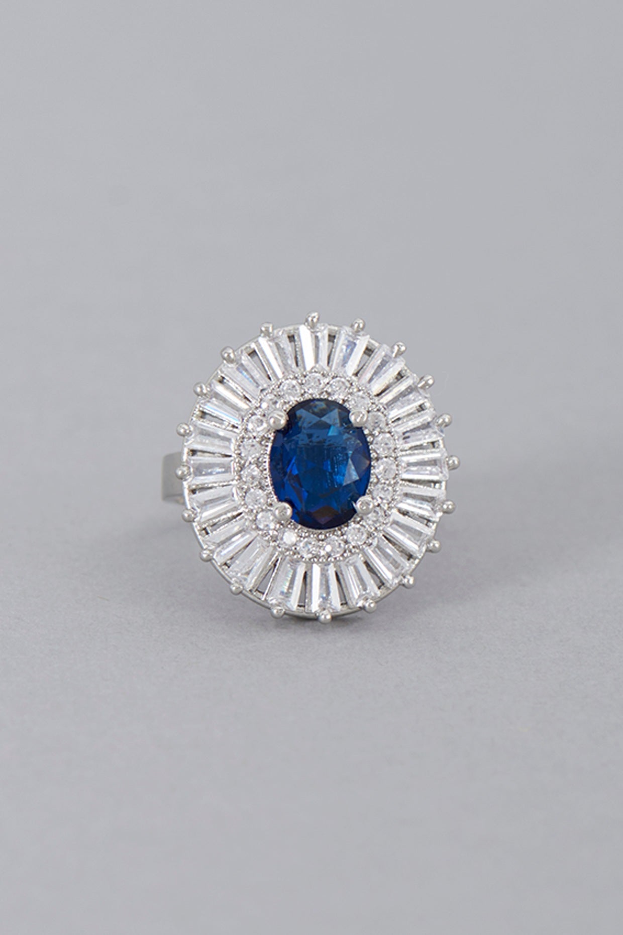 White Finish Zircon & Sapphire Synthetic Stone Ring