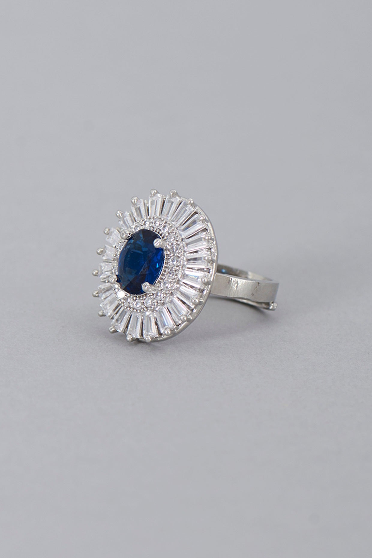 White Finish Zircon & Sapphire Synthetic Stone Ring