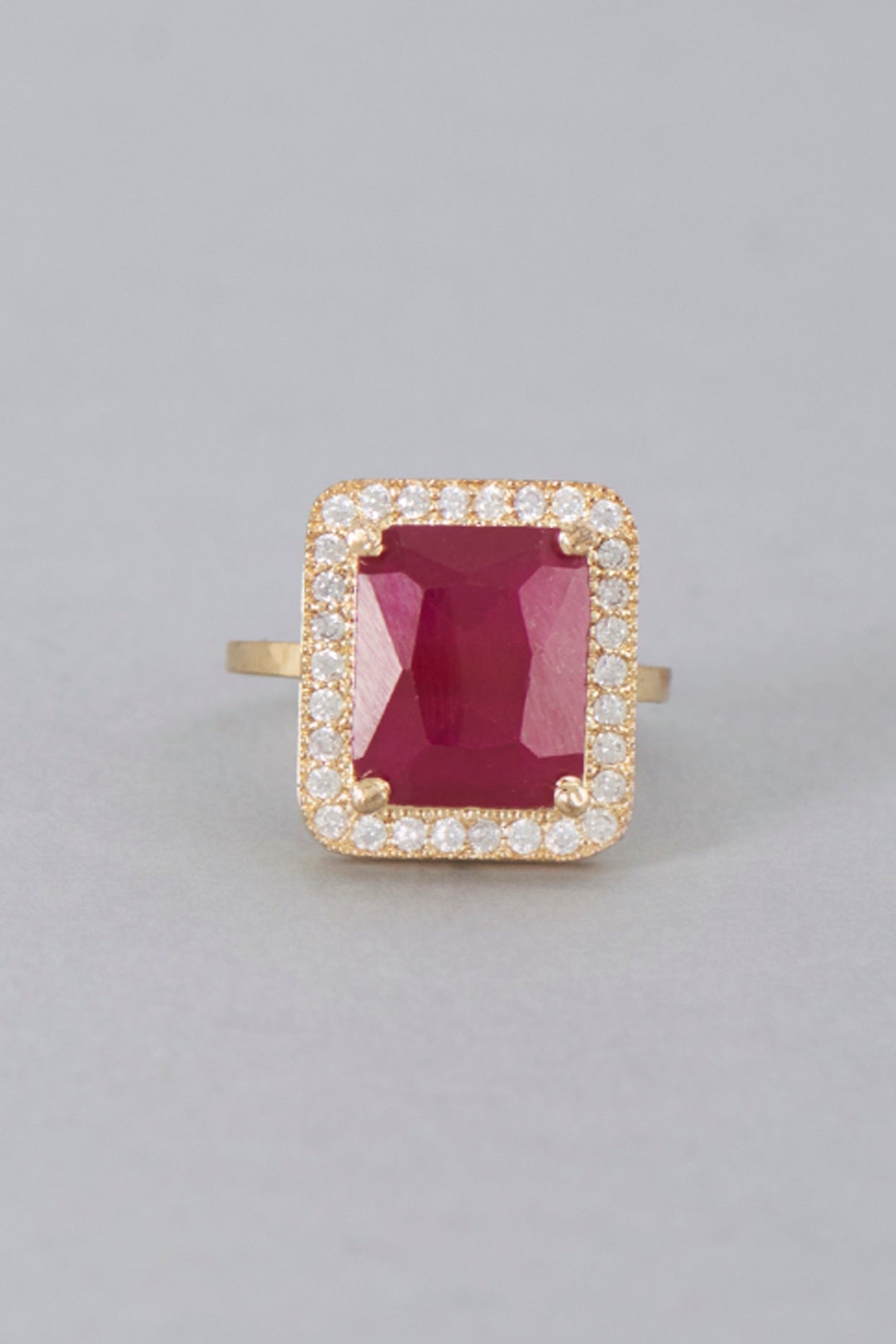 Gold Finish Zircon & Ruby Synthetic Stone Ring