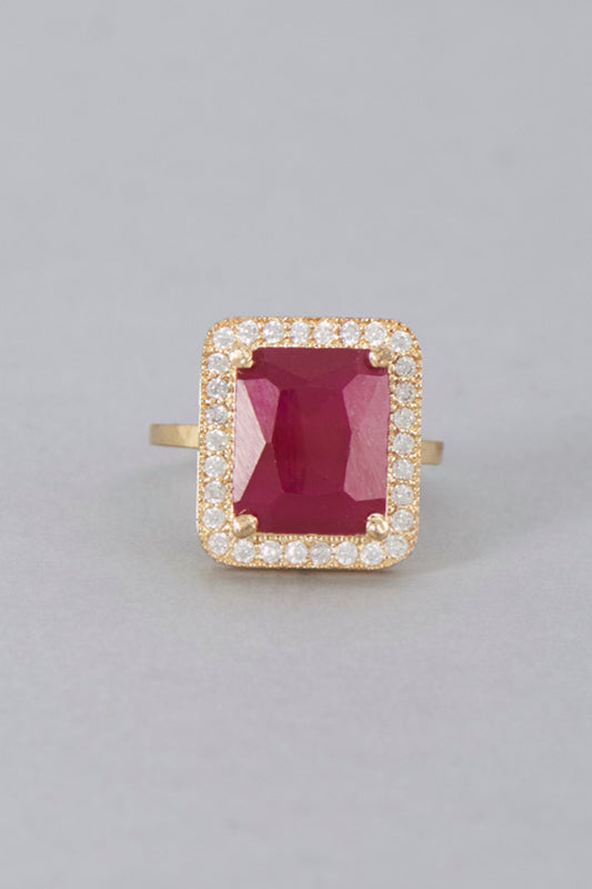 Gold Finish Zircon & Ruby Synthetic Stone Ring