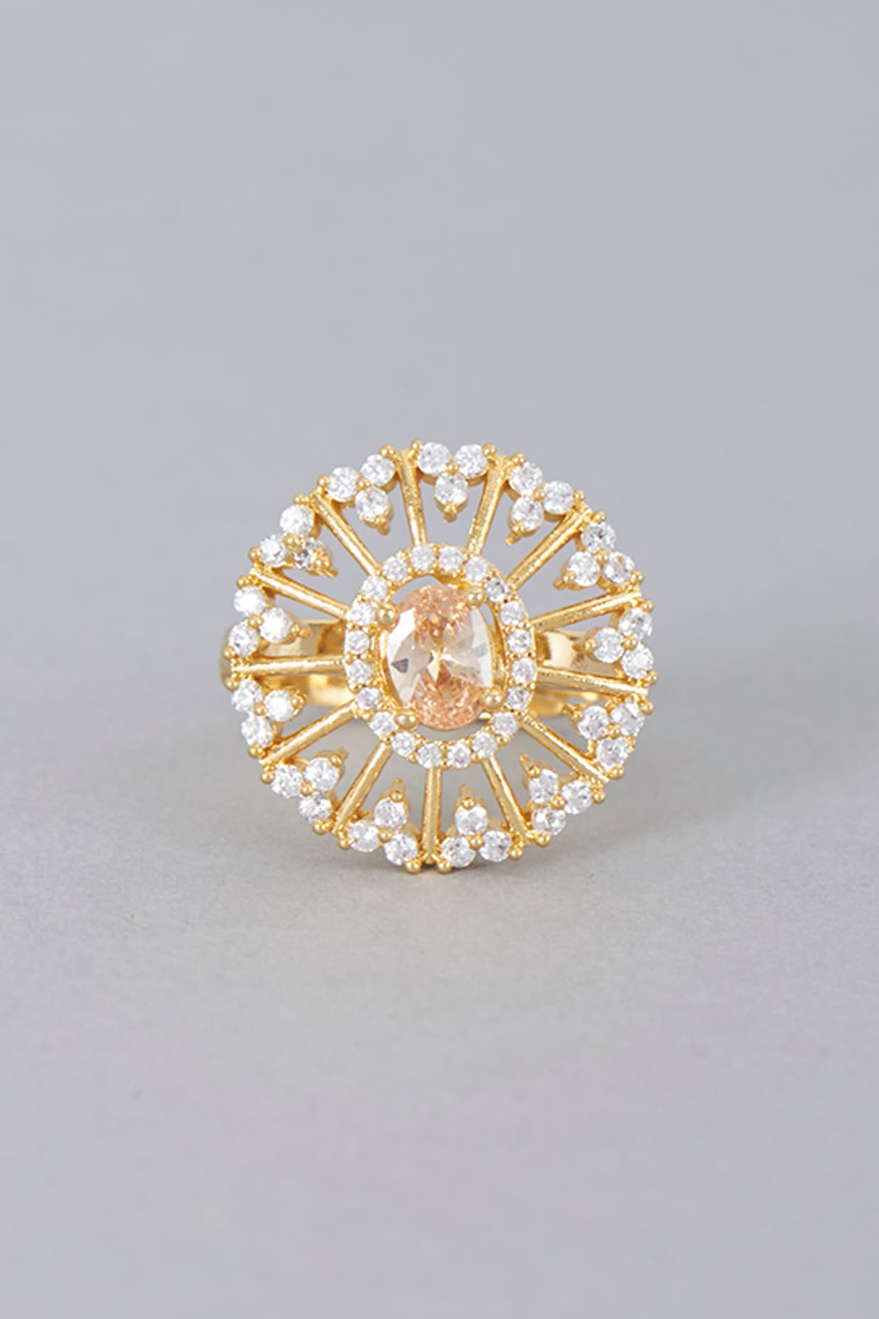 Gold Finish Zircon & Champagne Synthetic Stone Ring