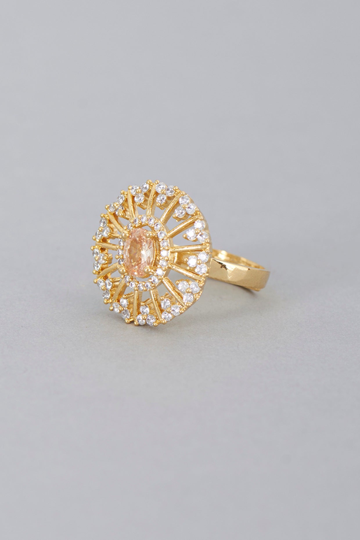 Gold Finish Zircon & Champagne Synthetic Stone Ring