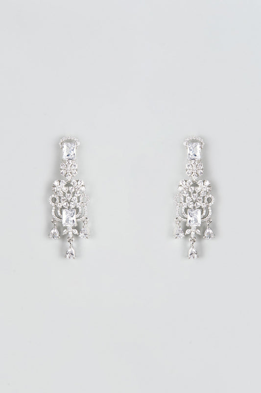 White Finish Zircon Dangler Earrings