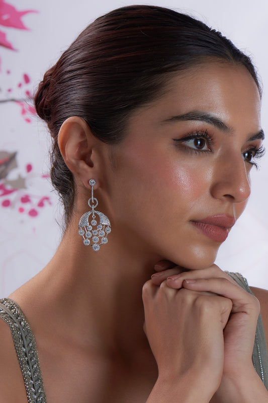 White Finish Zircon Dangler Earrings