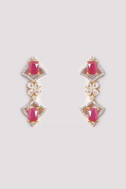 Gold Finish Zircon & Red Stone Necklace Set