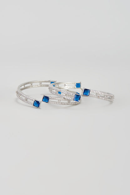 White Finish Zircon & Blue Stone Bangles (Set of 2)