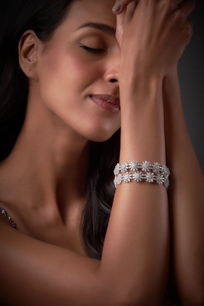 White Finish Zircon Bangles (Set of 2)