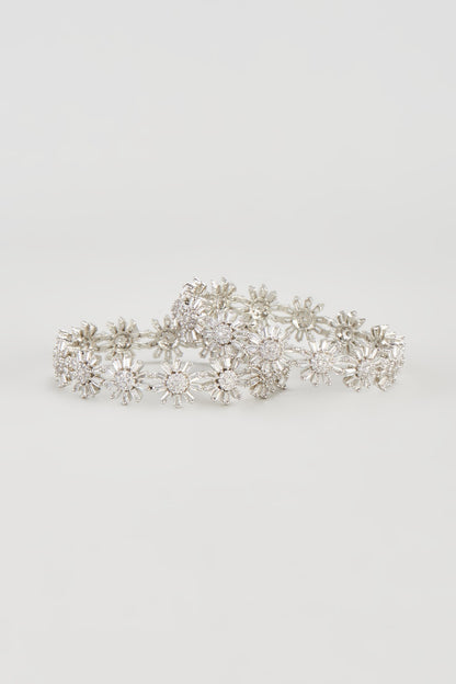 White Finish Zircon Bangles (Set of 2)