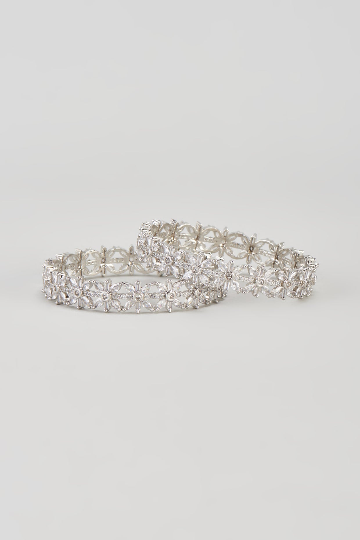 White Finish Zircon Bangles (Set of 2)