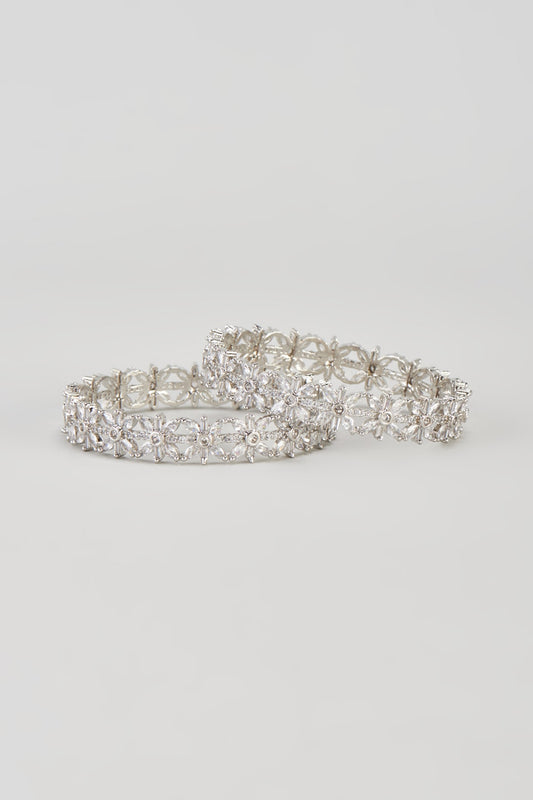 White Finish Zircon Bangles (Set of 2)