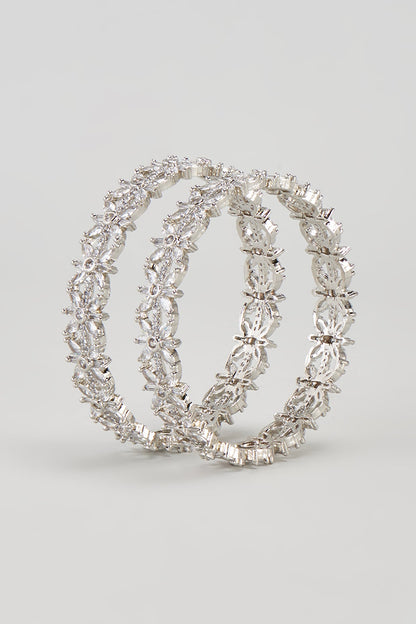 White Finish Zircon Bangles (Set of 2)
