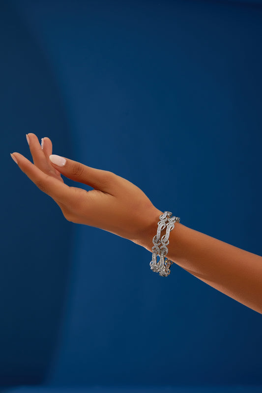 White Finish Zircon Bangles (Set of 2)