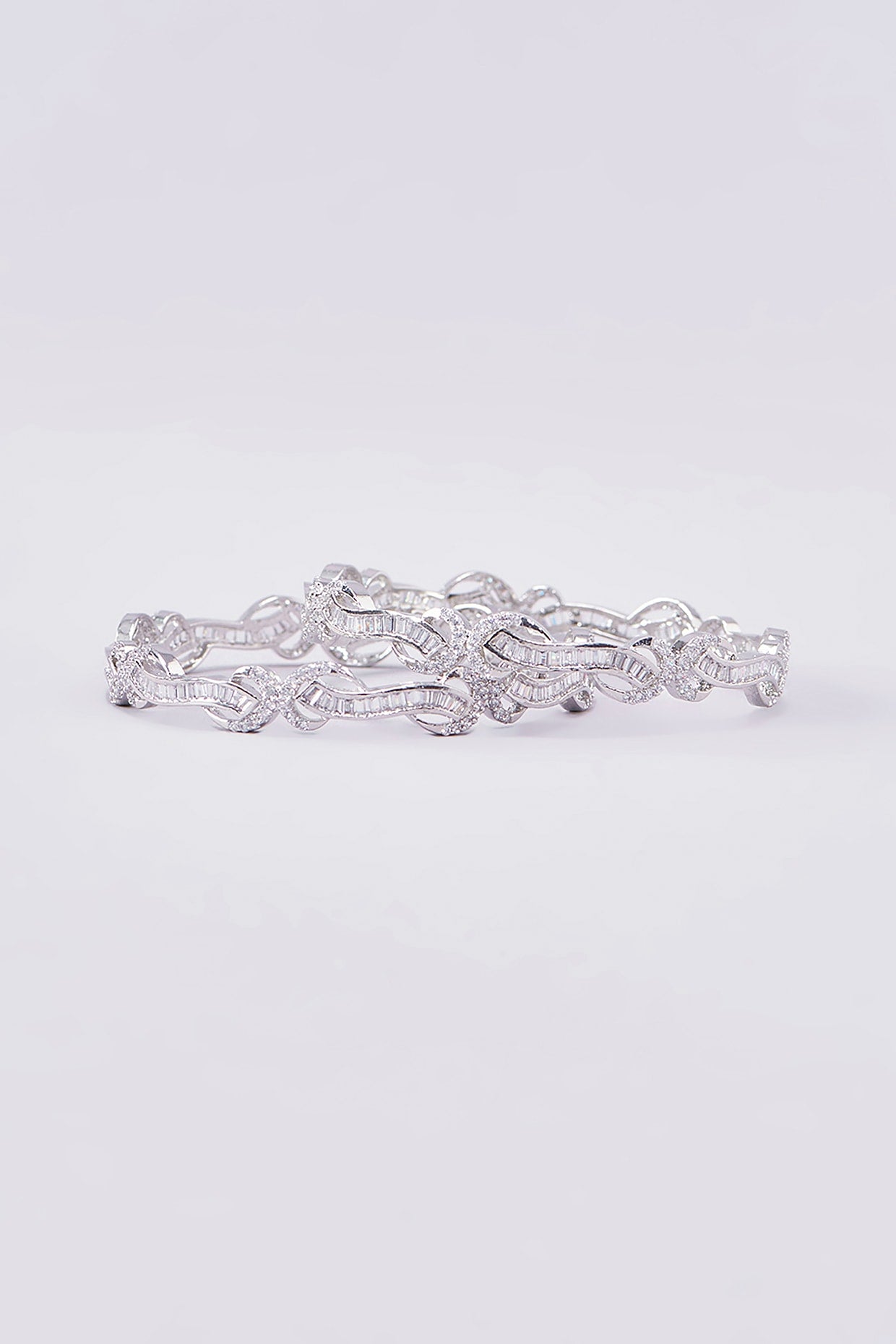 White Finish Zircon Bangles (Set of 2)
